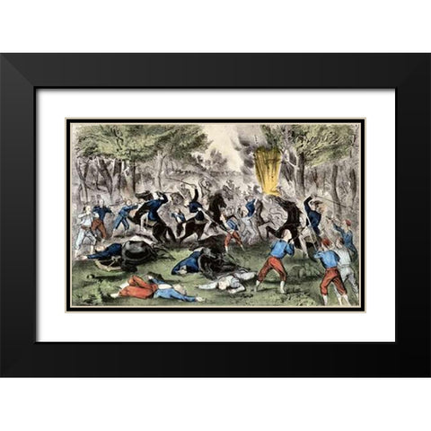 Battle of Bull Run, Va., July 21St, 1861 Black Modern Wood Framed Art Print with Double Matting by Ives, Currier and
