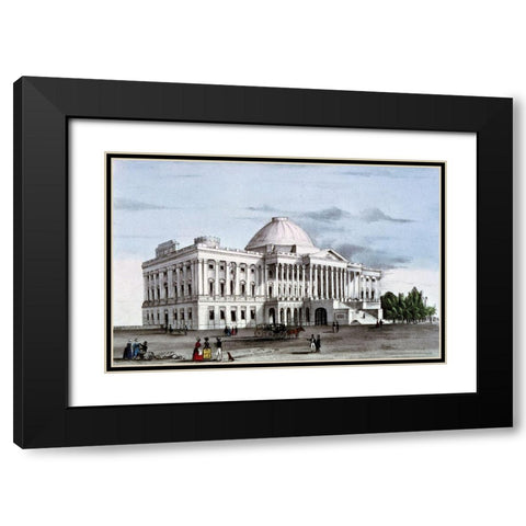 Capitol at Washington, ca. 1835-1836 Black Modern Wood Framed Art Print with Double Matting by Currier, Nathaniel