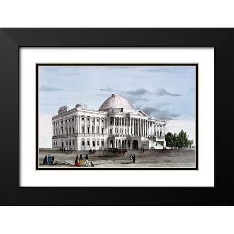 Capitol at Washington, ca. 1835-1836 Black Modern Wood Framed Art Print with Double Matting by Currier, Nathaniel