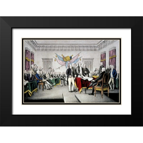 Declaration of Independence Black Modern Wood Framed Art Print with Double Matting by Currier and Ives