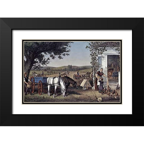 Farm and Fireside Black Modern Wood Framed Art Print with Double Matting by Ives, Currier and