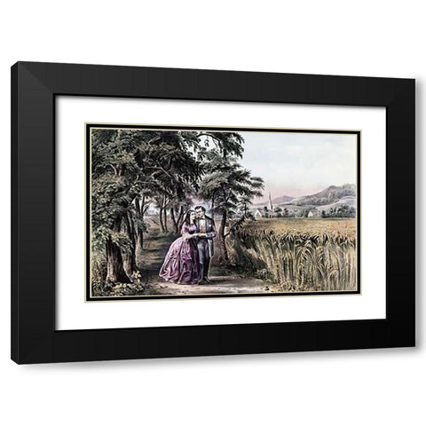 Four Seasons of Life: Season of Love Black Modern Wood Framed Art Print with Double Matting by Ives, Currier and