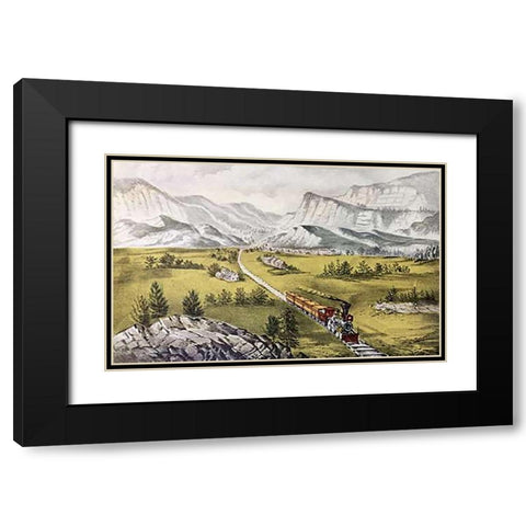 Great West Black Modern Wood Framed Art Print with Double Matting by Ives, Currier and