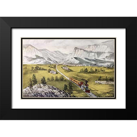 Great West Black Modern Wood Framed Art Print with Double Matting by Ives, Currier and
