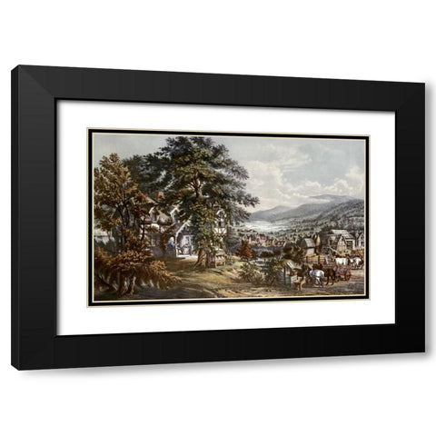 Home of Evangeline-Acadian Land Black Modern Wood Framed Art Print with Double Matting by Currier and Ives