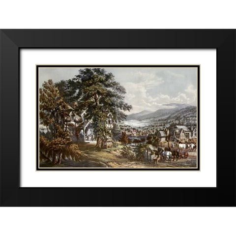 Home of Evangeline-Acadian Land Black Modern Wood Framed Art Print with Double Matting by Currier and Ives