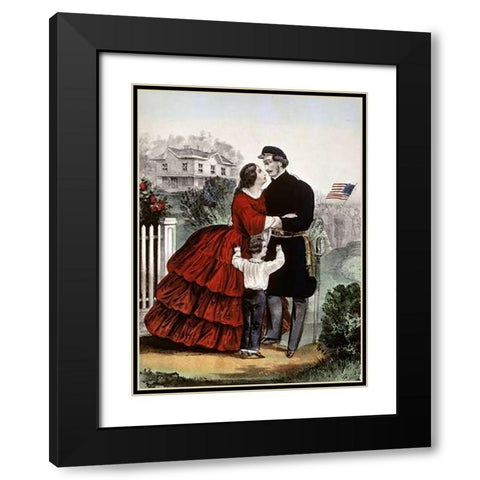 Off For The War Black Modern Wood Framed Art Print with Double Matting by Ives, Currier and