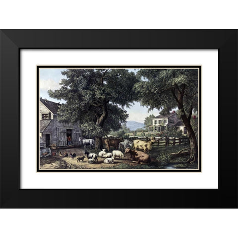 Old Homestead Black Modern Wood Framed Art Print with Double Matting by Currier and Ives