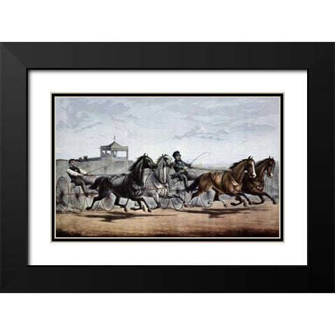 Passing The Stand Black Modern Wood Framed Art Print with Double Matting by Currier and Ives