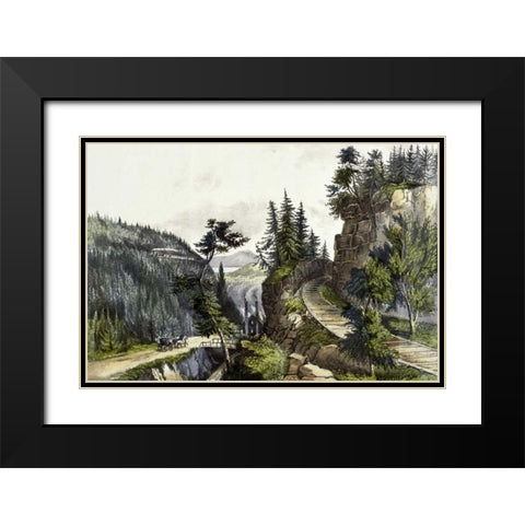 Pennsylvania Railroad Scenery Black Modern Wood Framed Art Print with Double Matting by Currier and Ives