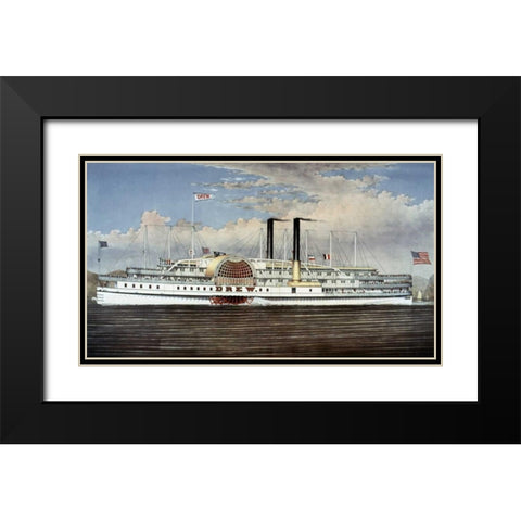 Peoples Line - Hudson River, The Palace Steamers of The World Black Modern Wood Framed Art Print with Double Matting by Currier and Ives