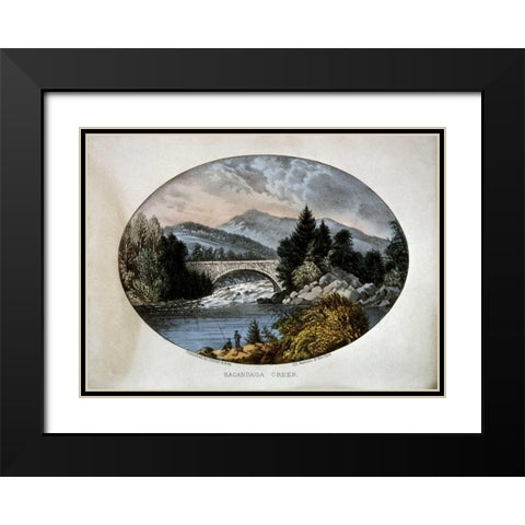 Sacandaga Creek Black Modern Wood Framed Art Print with Double Matting by Currier and Ives