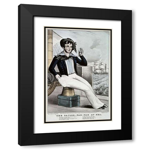 Sailor - Far-Far at Sea Black Modern Wood Framed Art Print with Double Matting by Ives, Currier and