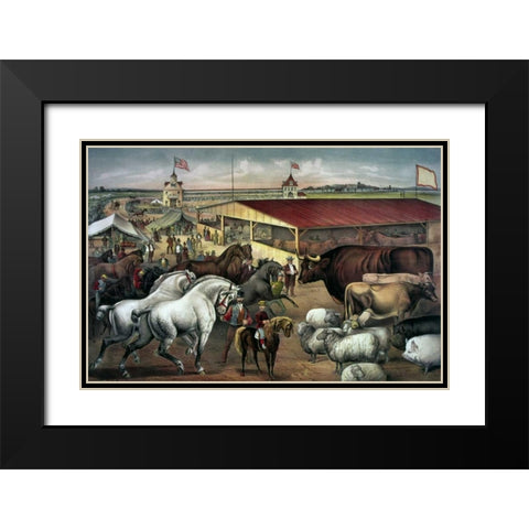 Sights at The Fair Ground Black Modern Wood Framed Art Print with Double Matting by Currier and Ives