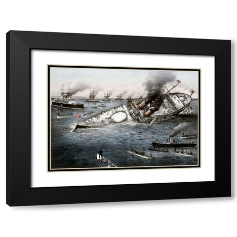 Sinking of The Battleship Victoria Off Tripoli,Syria, June 22, 1893 Black Modern Wood Framed Art Print with Double Matting by Currier and Ives