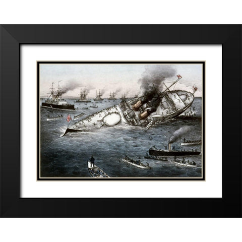 Sinking of The Battleship Victoria Off Tripoli,Syria, June 22, 1893 Black Modern Wood Framed Art Print with Double Matting by Currier and Ives