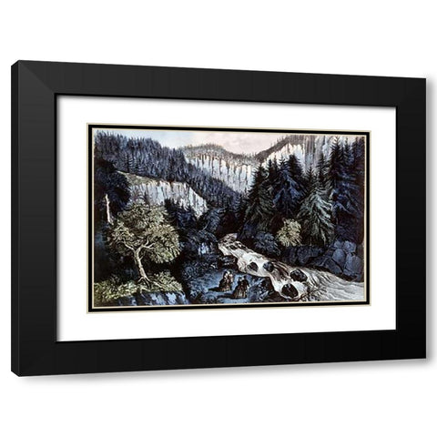 Source of The Hudson In Indian Pass Adirondacks Black Modern Wood Framed Art Print with Double Matting by Ives, Currier and