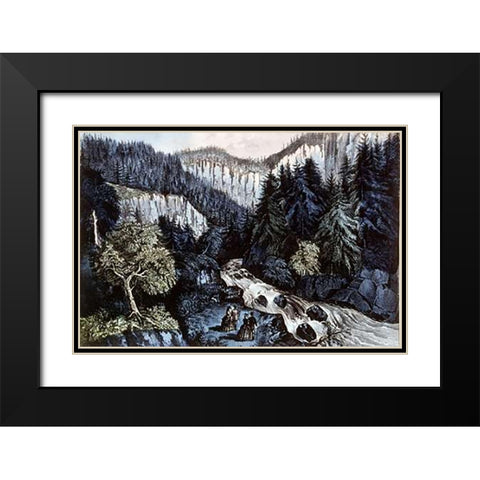 Source of The Hudson In Indian Pass Adirondacks Black Modern Wood Framed Art Print with Double Matting by Ives, Currier and