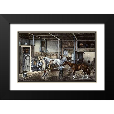 Trotting Cracks at Home a Model Stable Black Modern Wood Framed Art Print with Double Matting by Ives, Currier and