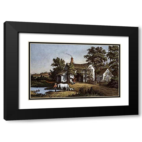 Village Blacksmith Black Modern Wood Framed Art Print with Double Matting by Ives, Currier and