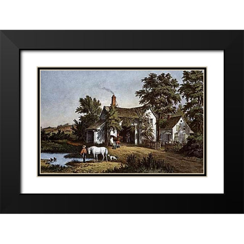 Village Blacksmith Black Modern Wood Framed Art Print with Double Matting by Ives, Currier and