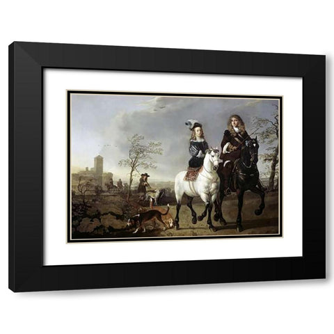 Lady and Gentleman On Horseback Black Modern Wood Framed Art Print with Double Matting by Cuyp, Aelbert
