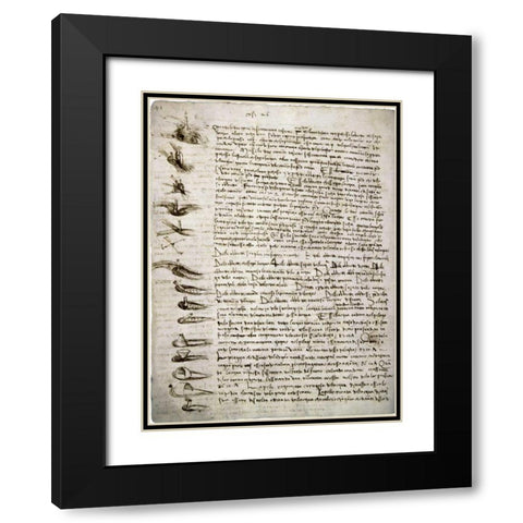 Codex Leicester: Water Flow Black Modern Wood Framed Art Print with Double Matting by Da Vinci, Leonardo