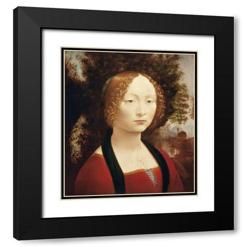 Ginevra DeBenci Black Modern Wood Framed Art Print with Double Matting by Da Vinci, Leonardo