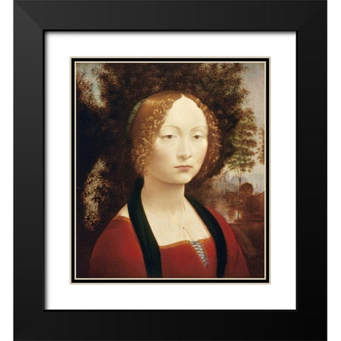Ginevra DeBenci Black Modern Wood Framed Art Print with Double Matting by Da Vinci, Leonardo