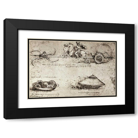 Military Inventions Sketches Black Modern Wood Framed Art Print with Double Matting by Da Vinci, Leonardo