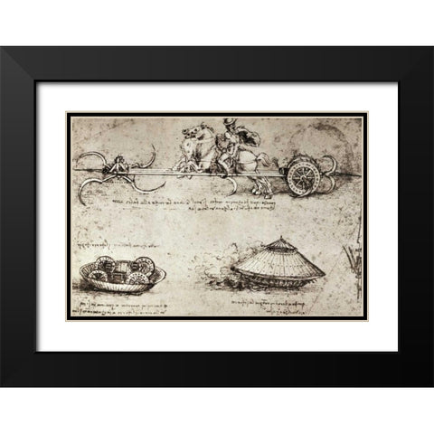 Military Inventions Sketches Black Modern Wood Framed Art Print with Double Matting by Da Vinci, Leonardo