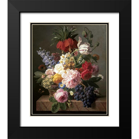 Flowers and Fruit Black Modern Wood Framed Art Print with Double Matting by Van Dael, Jan Frans