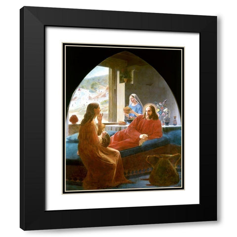 Jesus With Mary and Martha Black Modern Wood Framed Art Print with Double Matting by Dalsgaard, Christen