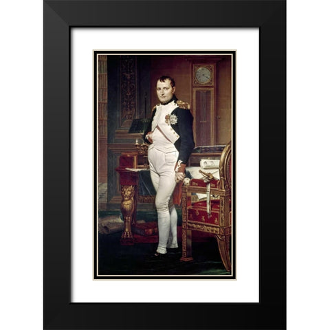 Napoleon In His Study Black Modern Wood Framed Art Print with Double Matting by David, Jacques-Louis