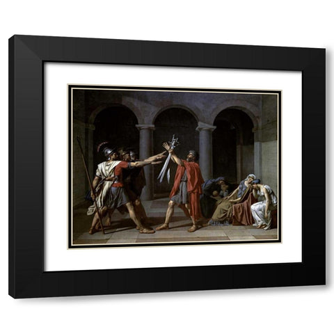 Oath of The Horatii Black Modern Wood Framed Art Print with Double Matting by David, Jacques-Louis