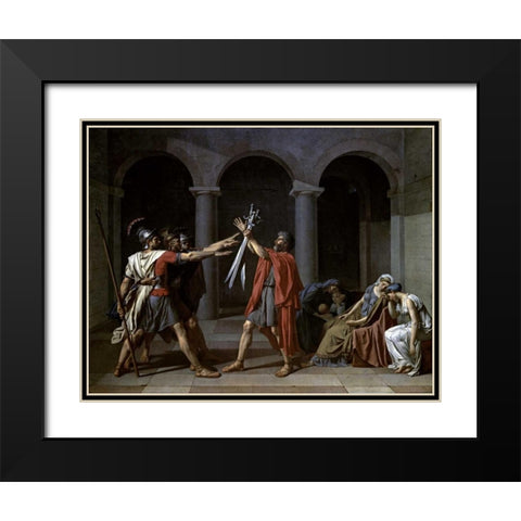 Oath of The Horatii Black Modern Wood Framed Art Print with Double Matting by David, Jacques-Louis