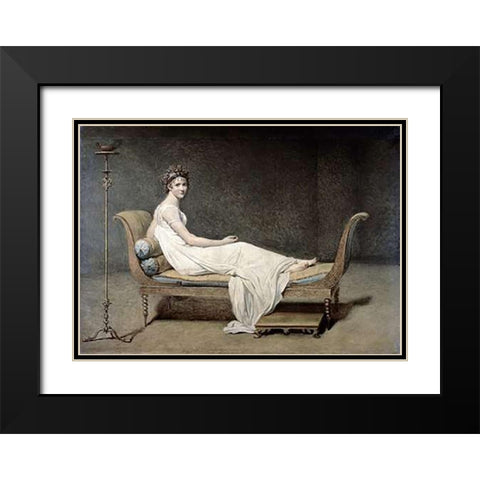 Portrait of Mrs. Recamier Black Modern Wood Framed Art Print with Double Matting by David, Jacques-Louis