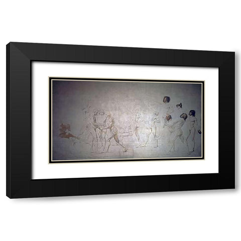 Serment Du Jeu De Paume Black Modern Wood Framed Art Print with Double Matting by David, Jacques-Louis