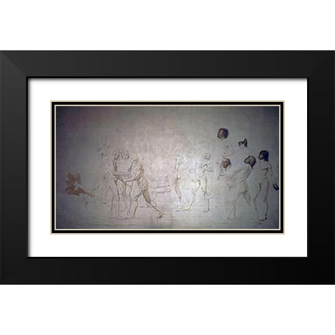 Serment Du Jeu De Paume Black Modern Wood Framed Art Print with Double Matting by David, Jacques-Louis