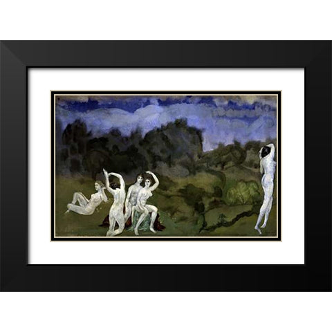 Nudes In a Landscape Black Modern Wood Framed Art Print with Double Matting by Davies, Arthur Bowen