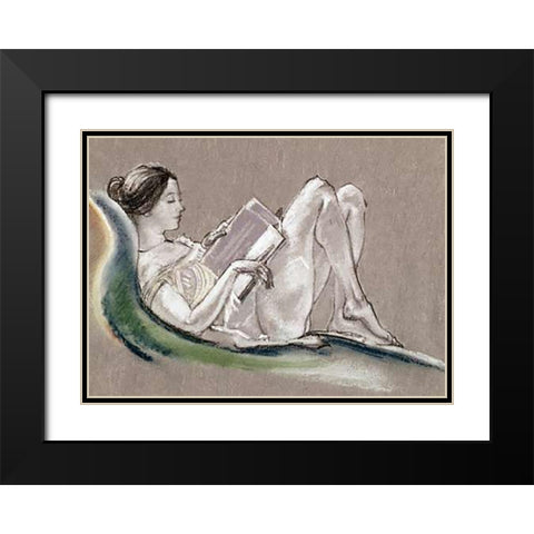 Reclining Woman Black Modern Wood Framed Art Print with Double Matting by Davies, Arthur Bowen