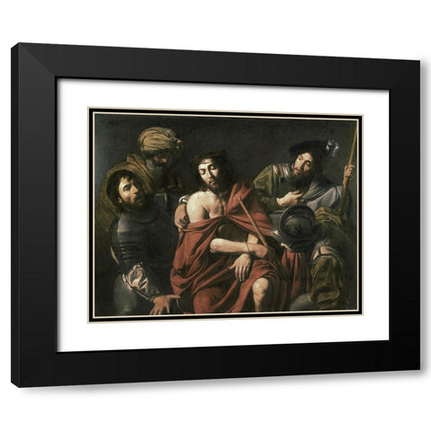 Jesus Insulted By The Soldiers Black Modern Wood Framed Art Print with Double Matting by de Boulogn, Jean Valentin