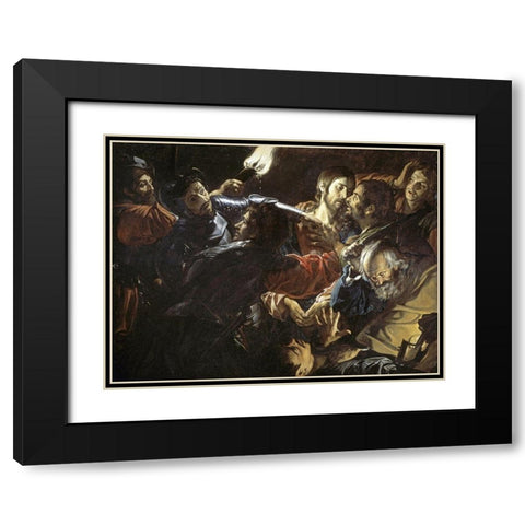 Taking of Christ Black Modern Wood Framed Art Print with Double Matting by de Boulogn, Jean Valentin
