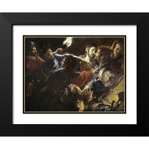 Taking of Christ Black Modern Wood Framed Art Print with Double Matting by de Boulogn, Jean Valentin