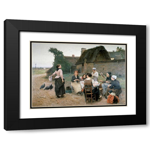 Peasant Women Chatting;Normandy Black Modern Wood Framed Art Print with Double Matting by De Broczik, Wencelas