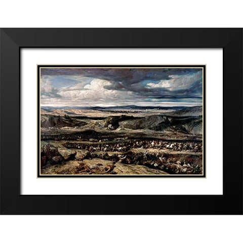 Defeat of The Cimbris Black Modern Wood Framed Art Print with Double Matting by Decamps, Alexandre Gabriel