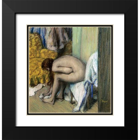 After the Bath, Woman Drying Her Feet, 1886 Black Modern Wood Framed Art Print with Double Matting by Degas, Edgar