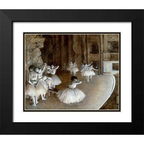 Ballet Rehearsal on the Set, 1874 Black Modern Wood Framed Art Print with Double Matting by Degas, Edgar
