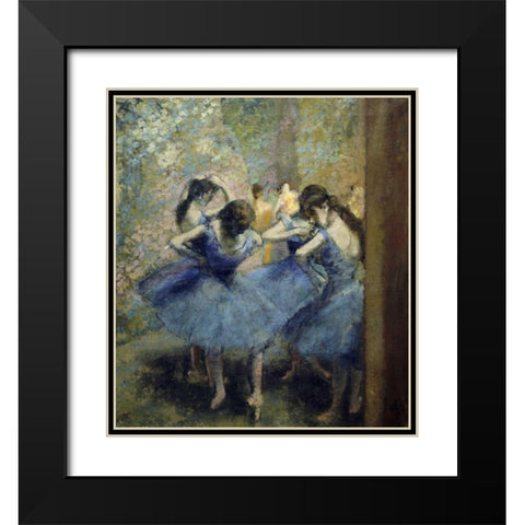 Blue Dancers Black Modern Wood Framed Art Print with Double Matting by Degas, Edgar