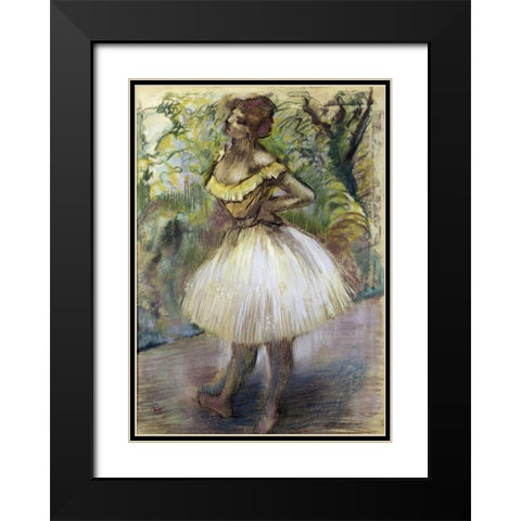 Dancer In Yellow Black Modern Wood Framed Art Print with Double Matting by Degas, Edgar